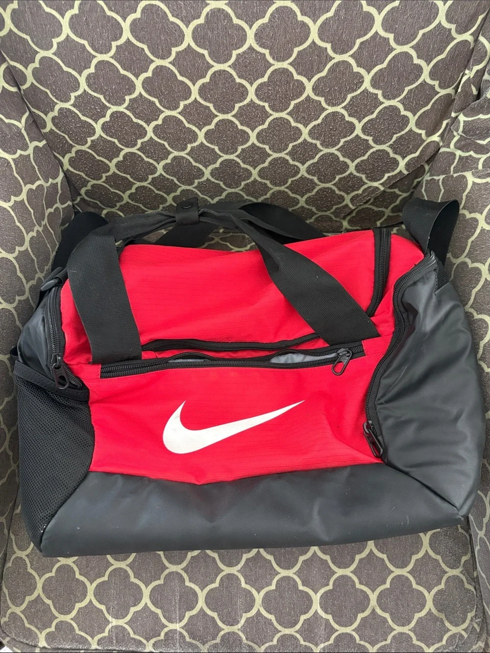 Nike Red and Black Gym Duffel with White Swoosh
